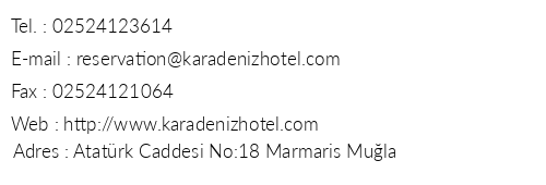 Karadeniz Hotel telefon numaralar, faks, e-mail, posta adresi ve iletiim bilgileri